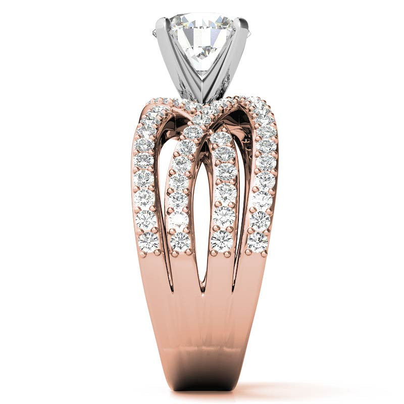 Round Brilliant Moissanite Woven Multi-Band Engagement Ring, 0.84ct
