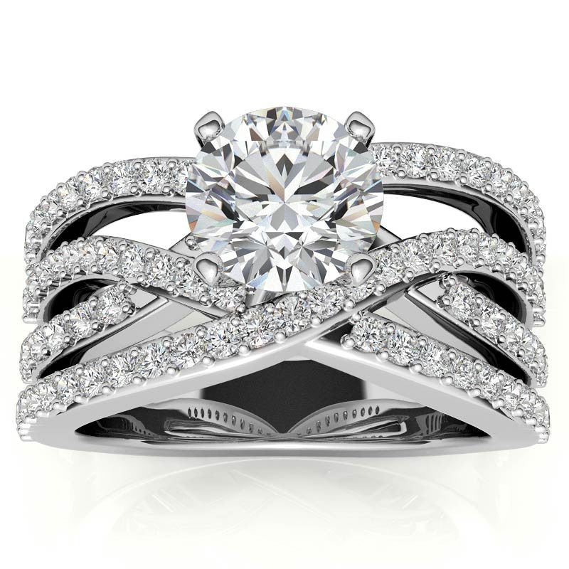 Round Brilliant Moissanite Woven Multi-Band Engagement Ring, 0.84ct