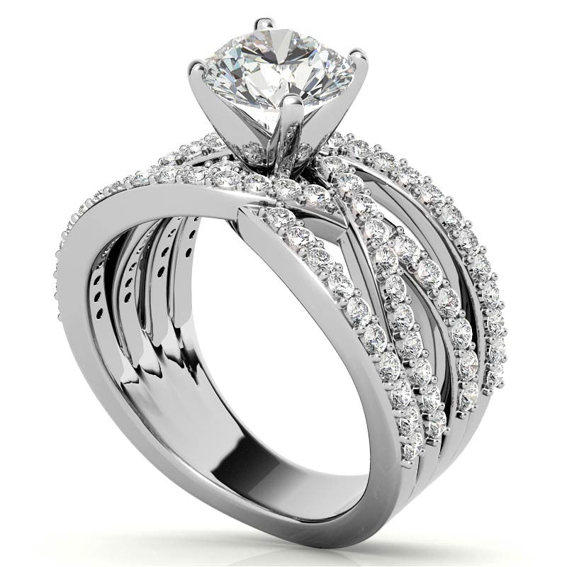 Round Brilliant Moissanite Woven Multi-Band Engagement Ring, 0.84ct