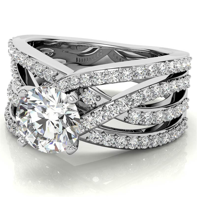 Round Brilliant Moissanite Woven Multi-Band Engagement Ring, 0.84ct
