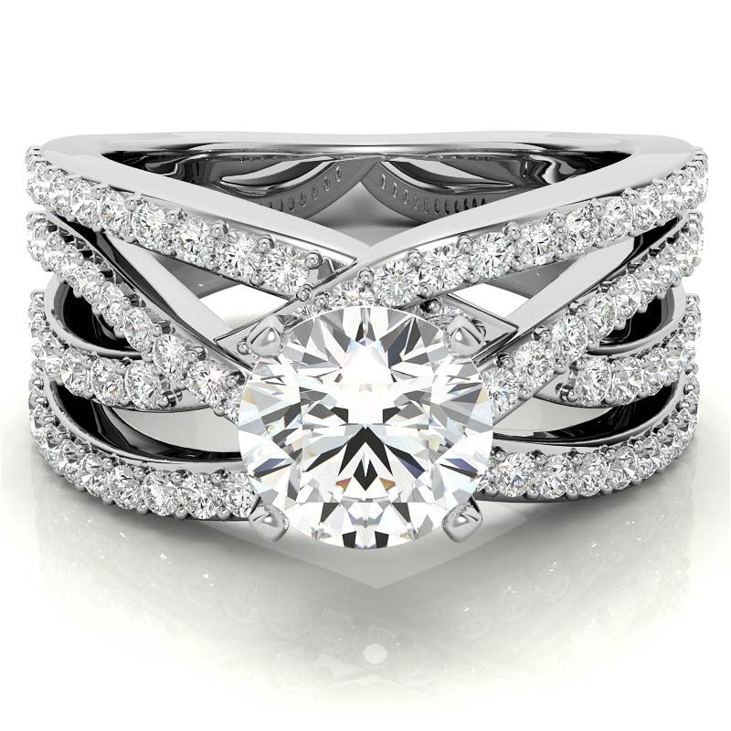 Round Brilliant Moissanite Woven Multi-Band Engagement Ring, 0.84ct