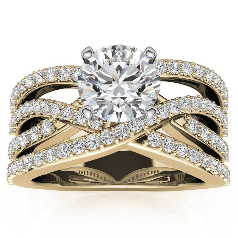 Round Brilliant Moissanite Woven Multi-Band Engagement Ring, 0.84ct