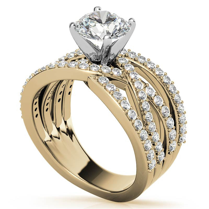 Round Brilliant Moissanite Woven Multi-Band Engagement Ring, 0.84ct