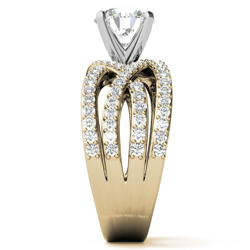 Round Brilliant Moissanite Woven Multi-Band Engagement Ring, 0.84ct