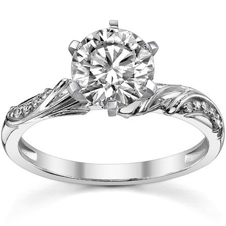 Round Brilliant Moissanite Floral Accent Engagement Ring Setting