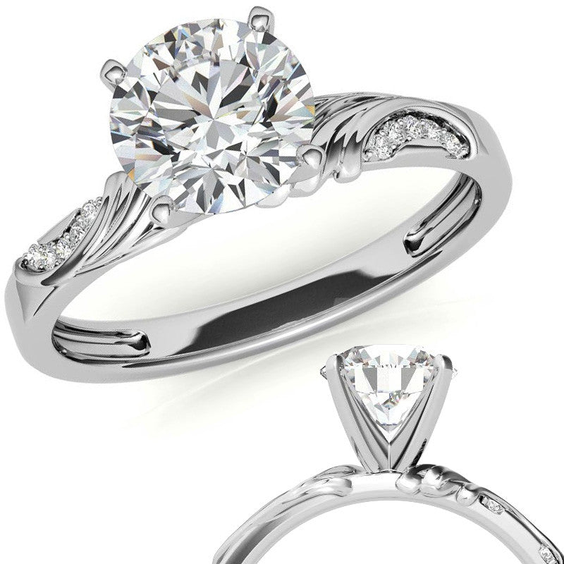 Round Brilliant Moissanite Floral Accent Engagement Ring Setting