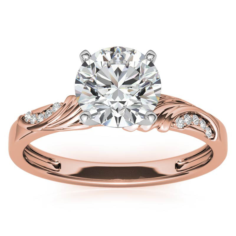 Round Brilliant Moissanite Floral Accent Engagement Ring Setting