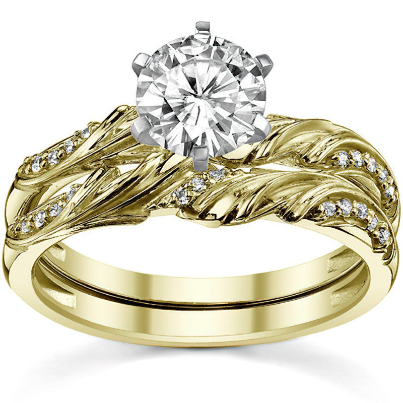 Round Brilliant Moissanite Floral Accent Engagement Ring Setting