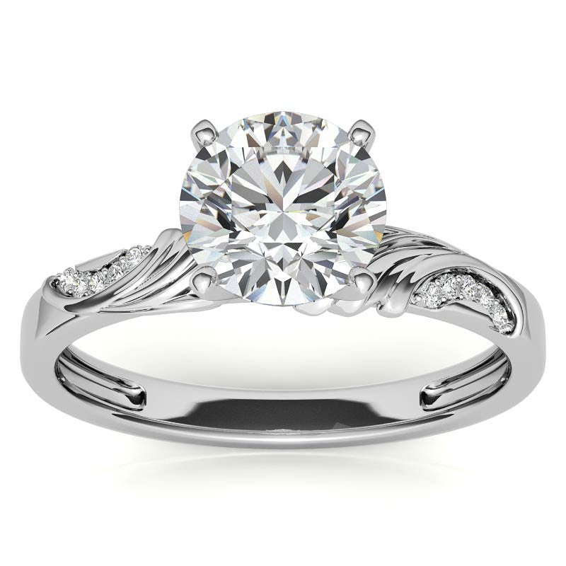 Round Brilliant Moissanite Floral Accent Engagement Ring Setting