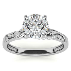 Round Brilliant Moissanite Floral Accent Engagement Ring Setting