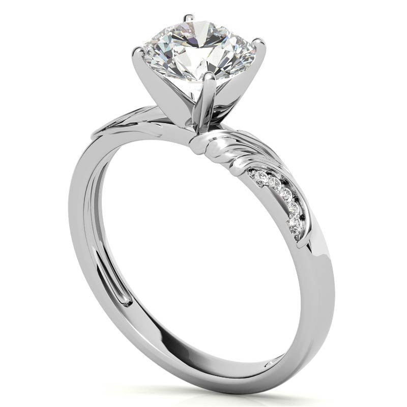 Round Brilliant Moissanite Floral Accent Engagement Ring Setting
