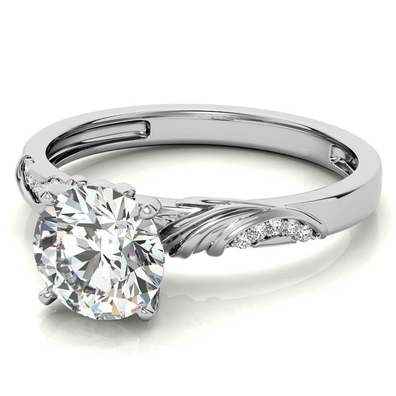 Round Brilliant Moissanite Floral Accent Engagement Ring Setting