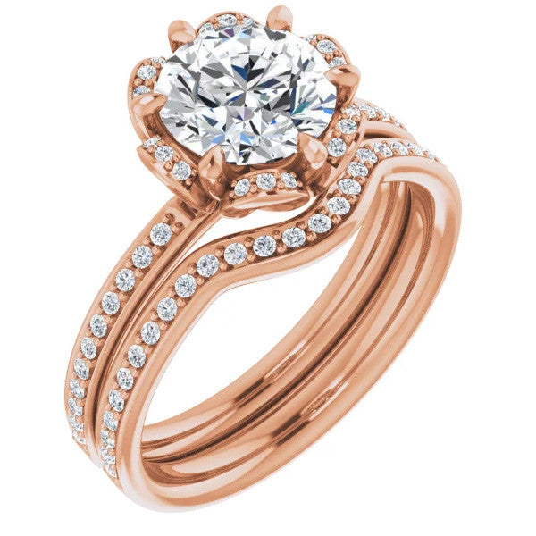 Round Brilliant Moissanite Floral Style Halo Ring
