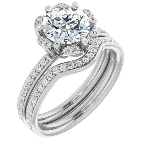 Round Brilliant Moissanite Floral Style Halo Ring