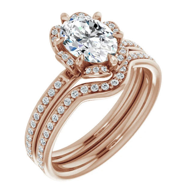 Oval Moissanite & Diamond Floral Style Ring