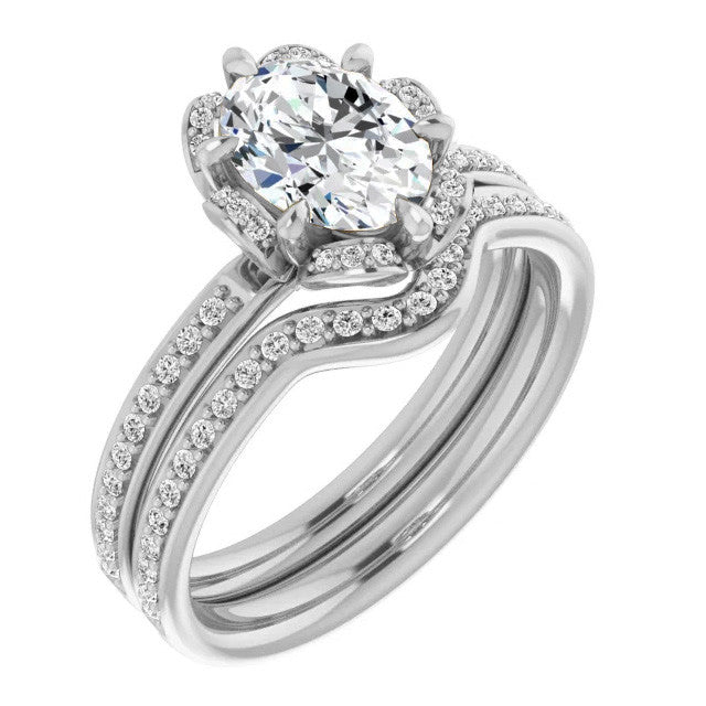 Oval Moissanite & Diamond Floral Style Ring