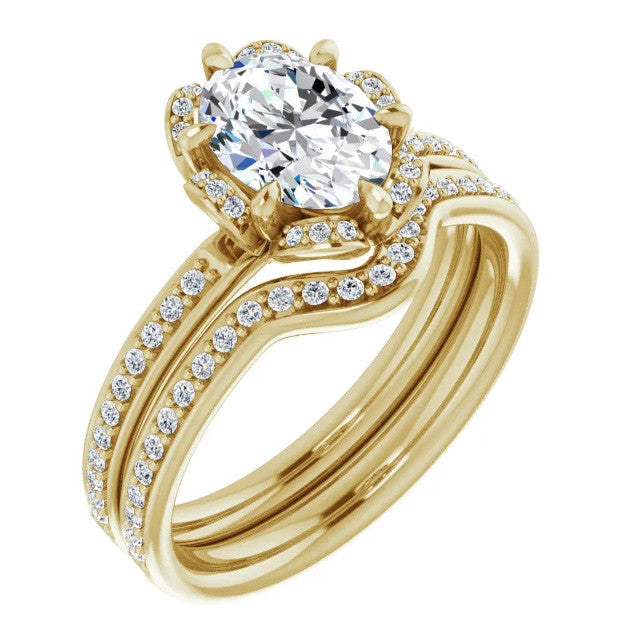 Oval Moissanite & Diamond Floral Style Ring