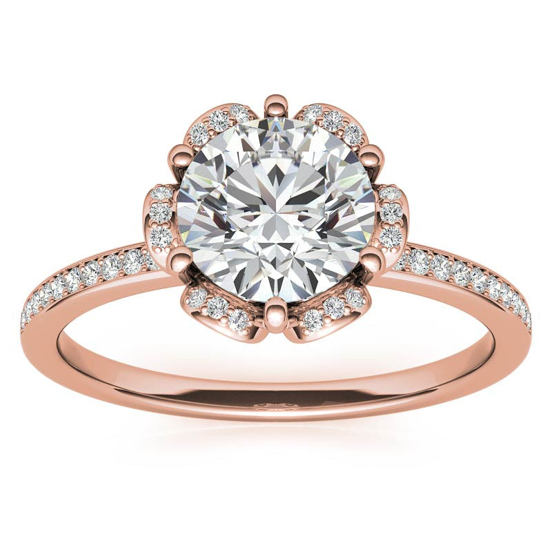 Round Brilliant Moissanite Floral Style Halo Ring