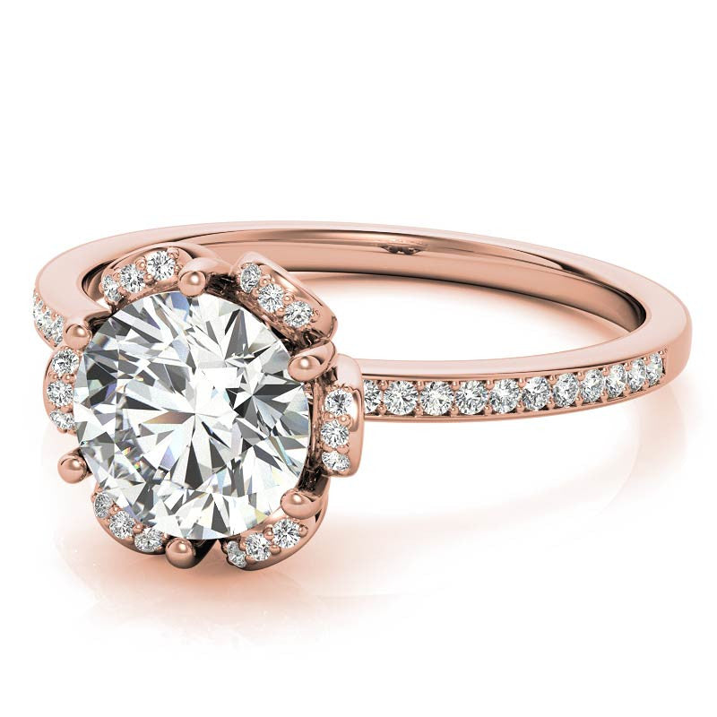 Round Brilliant Moissanite Floral Style Halo Ring