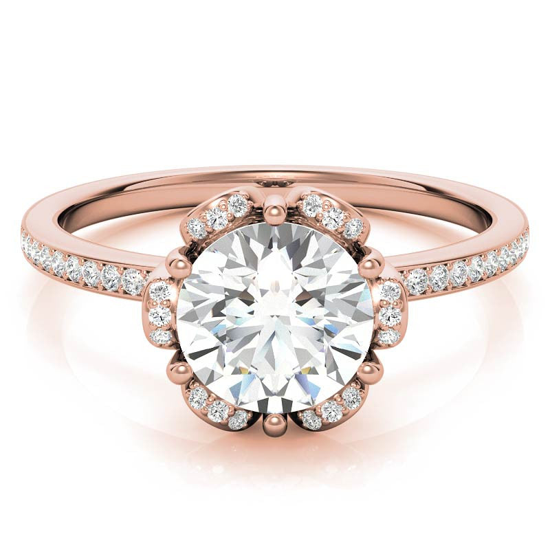 Round Brilliant Moissanite Floral Style Halo Ring