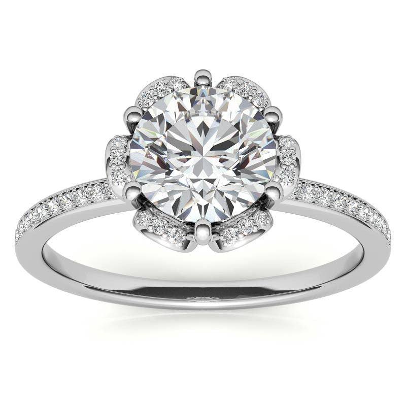 Round Brilliant Moissanite Floral Style Halo Ring