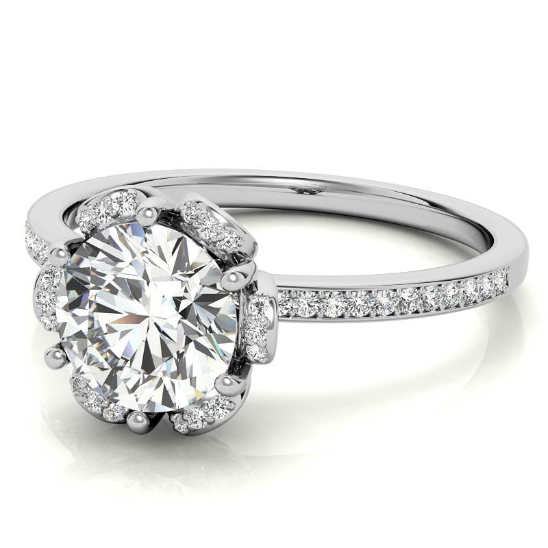 Round Brilliant Moissanite Floral Style Halo Ring