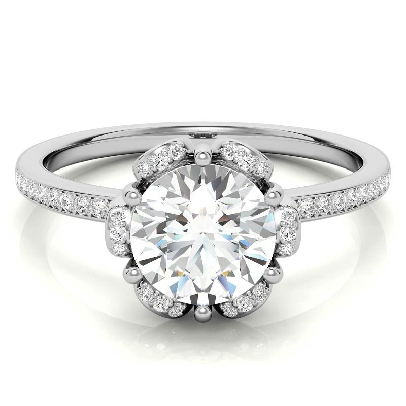 Round Brilliant Moissanite Floral Style Halo Ring