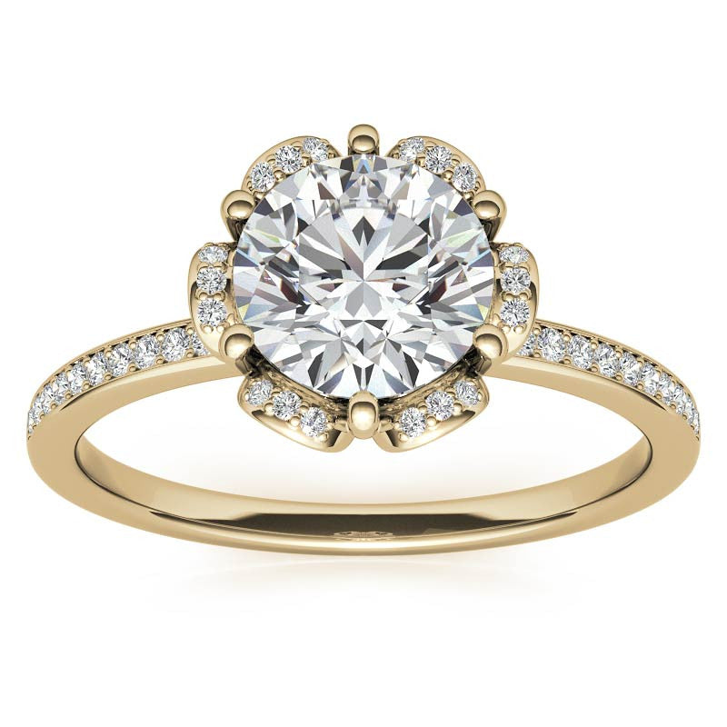 Round Brilliant Moissanite Floral Style Halo Ring