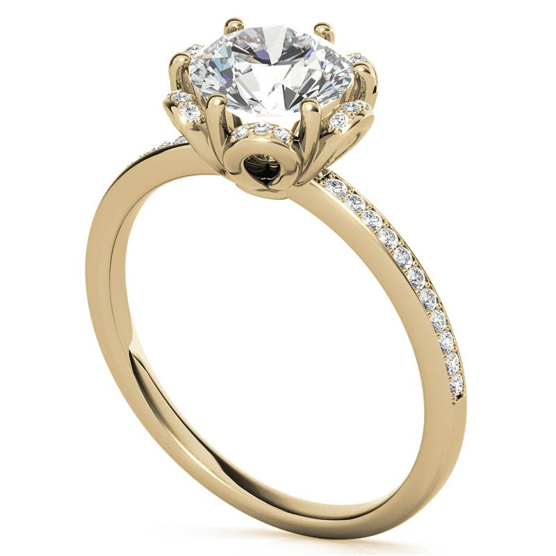 Round Brilliant Moissanite Floral Style Halo Ring