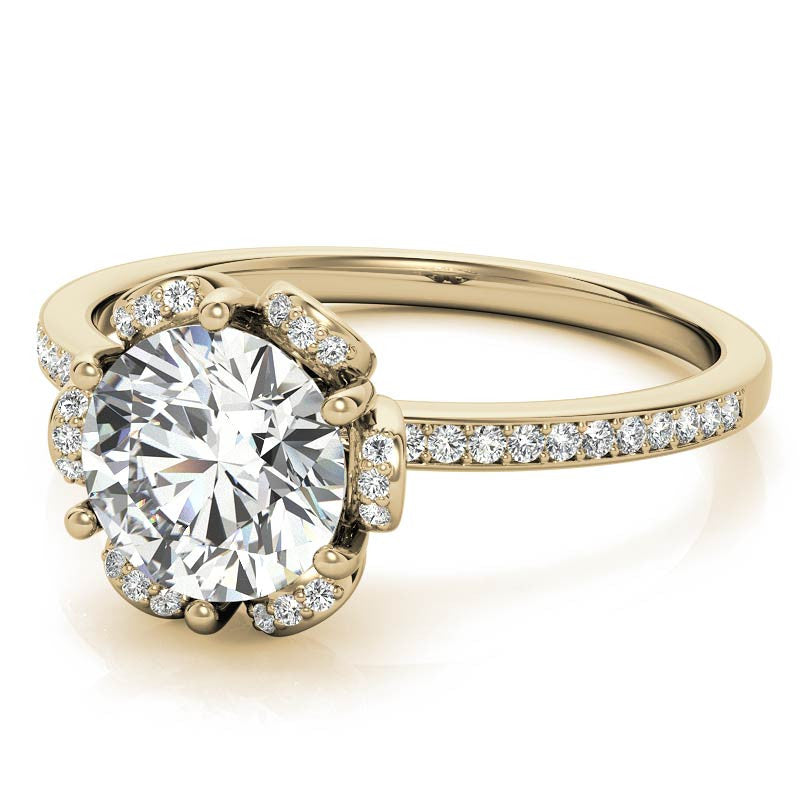 Round Brilliant Moissanite Floral Style Halo Ring