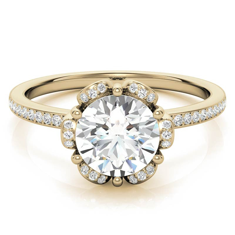 Round Brilliant Moissanite Floral Style Halo Ring