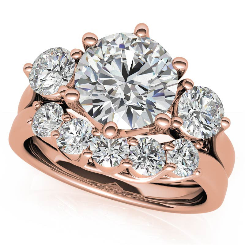 Round 6-Prong Trellis Three-Stone Moissanite Engagement Ring