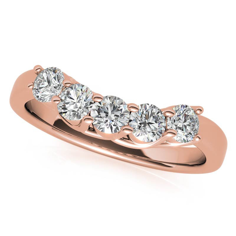 Round 6-Prong Trellis Three-Stone Moissanite Engagement Ring