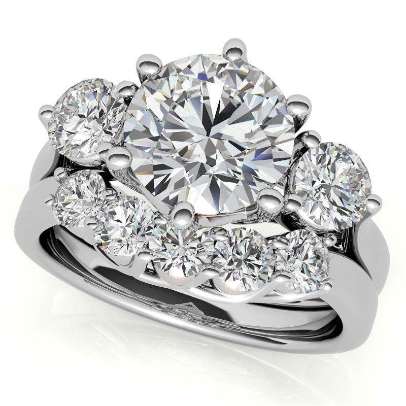 Round 6-Prong Trellis Three-Stone Moissanite Engagement Ring