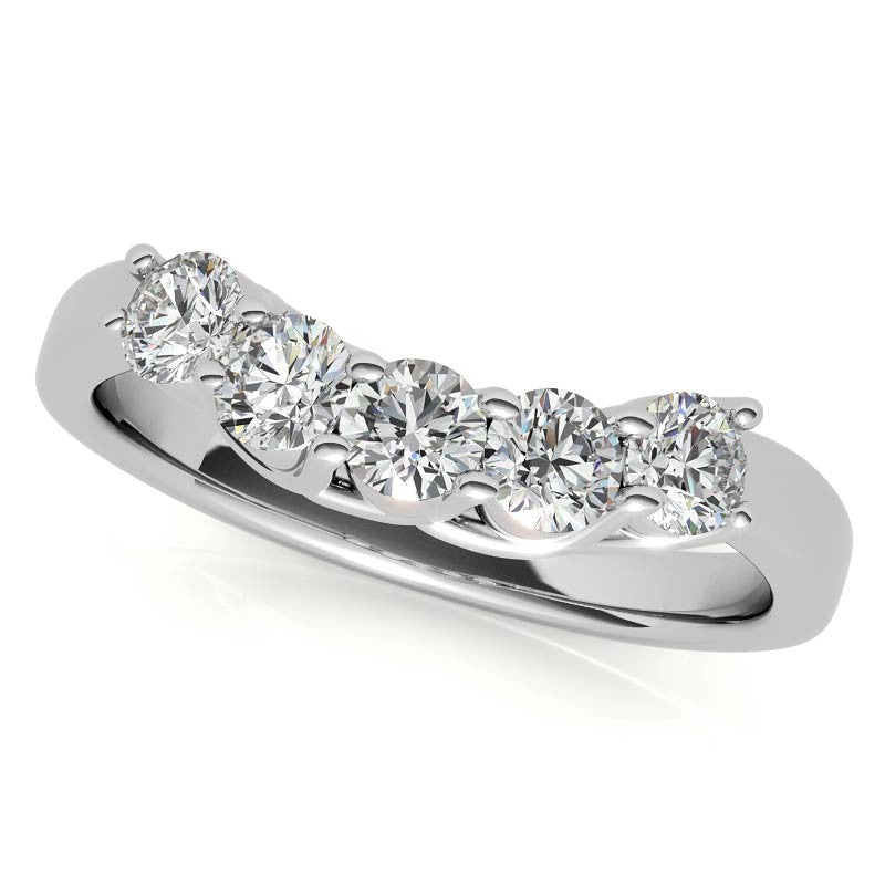 Round 6-Prong Trellis Three-Stone Moissanite Engagement Ring