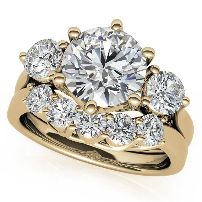 Round 6-Prong Trellis Three-Stone Moissanite Engagement Ring