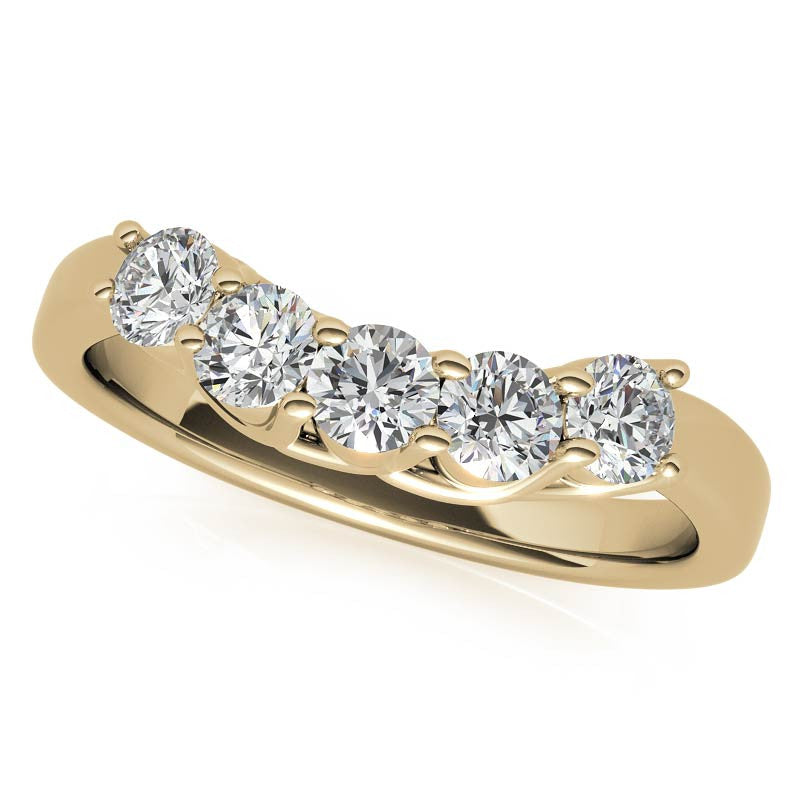 Round 6-Prong Trellis Three-Stone Moissanite Engagement Ring