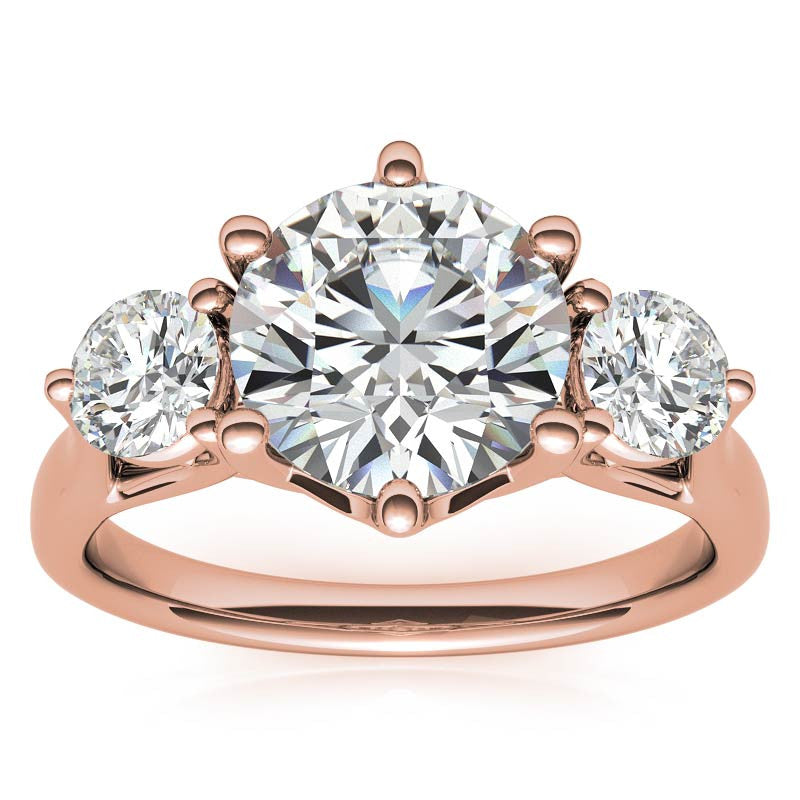 Round 6-Prong Trellis Three-Stone Moissanite Engagement Ring