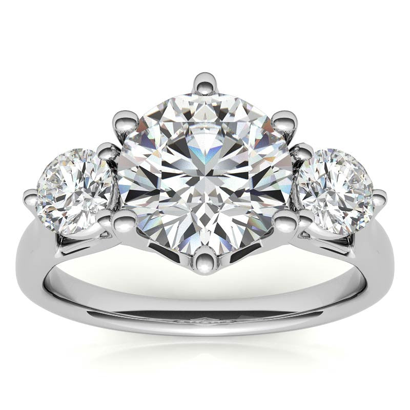 Round 6-Prong Trellis Three-Stone Moissanite Engagement Ring