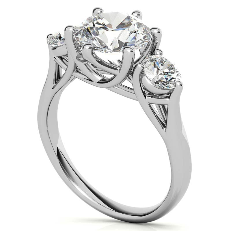 Round 6-Prong Trellis Three-Stone Moissanite Engagement Ring