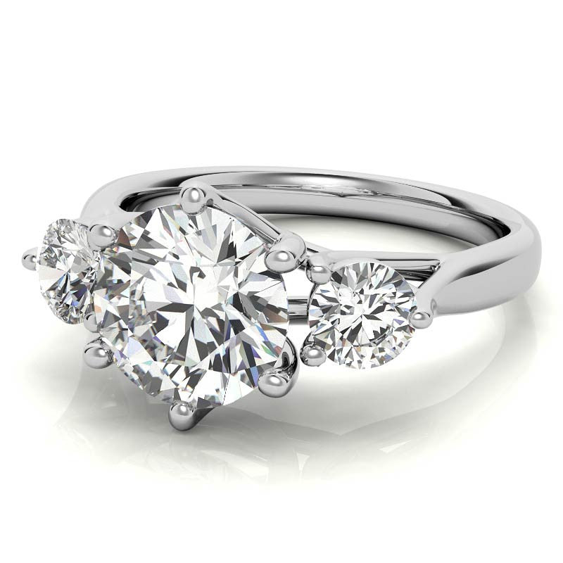 Round 6-Prong Trellis Three-Stone Moissanite Engagement Ring