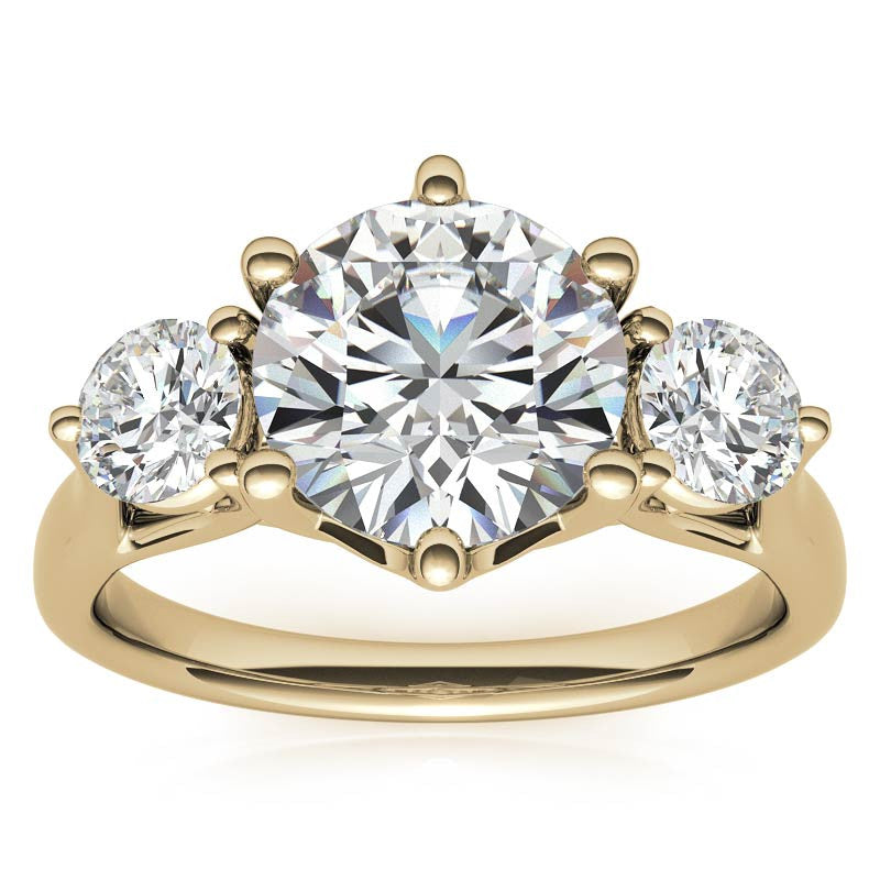 Round 6-Prong Trellis Three-Stone Moissanite Engagement Ring