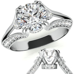 Round Split Shank Milgrain Moissanite Engagement Ring