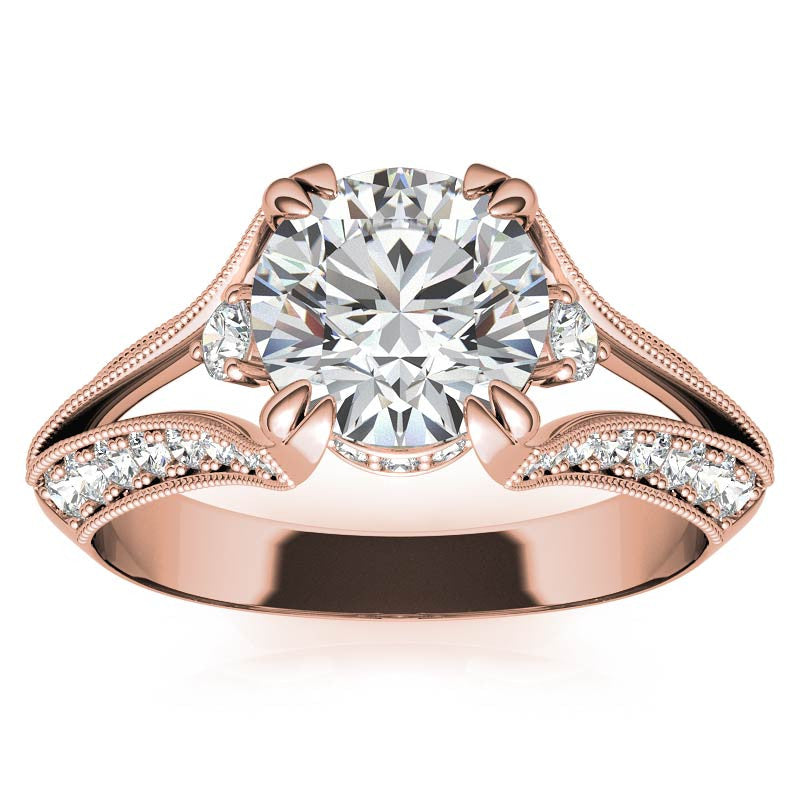 Round Split Shank Milgrain Moissanite Engagement Ring