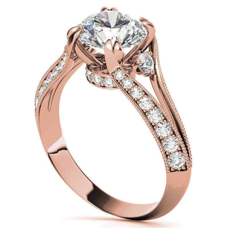 Round Split Shank Milgrain Moissanite Engagement Ring