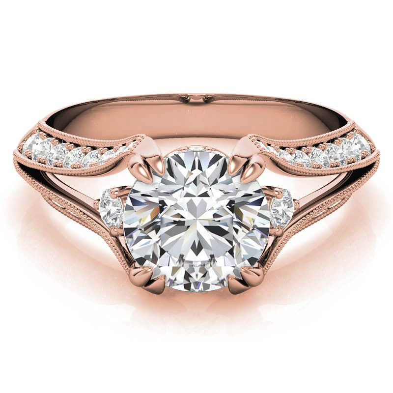 Round Split Shank Milgrain Moissanite Engagement Ring
