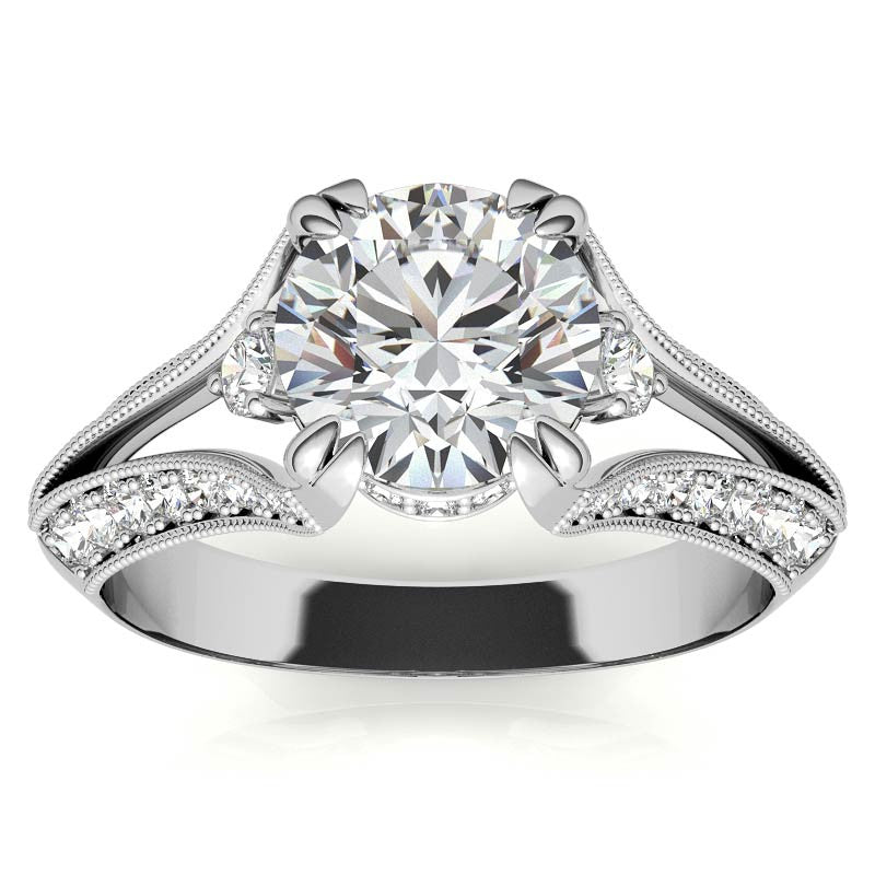 Round Split Shank Milgrain Moissanite Engagement Ring