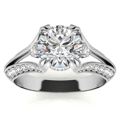 Round Split Shank Milgrain Moissanite Engagement Ring