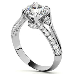 Round Split Shank Milgrain Moissanite Engagement Ring