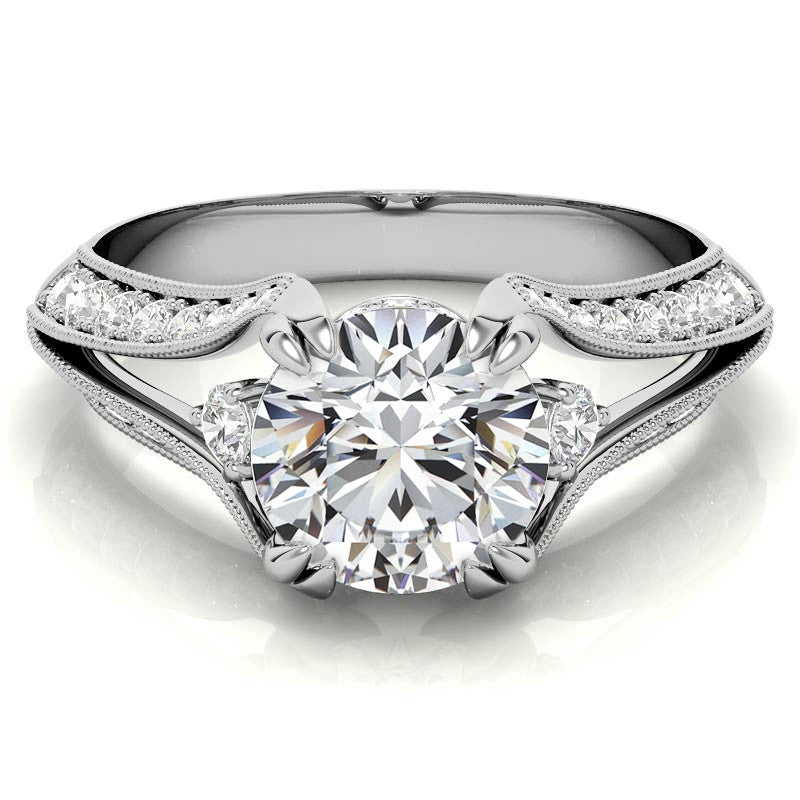 Round Split Shank Milgrain Moissanite Engagement Ring